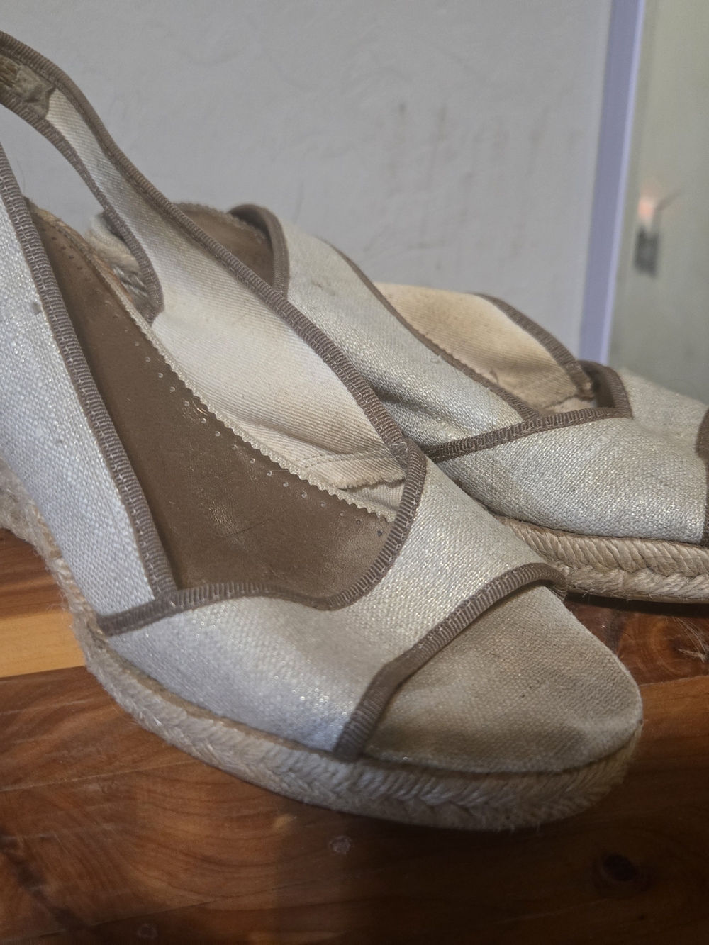 J. Crew Cream and Brown Espadrille Wedge Slip-On Size 9 - Picture 3 of 7